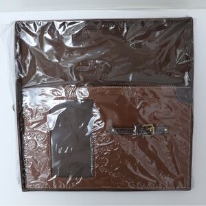 16" X 16" X 10" Faux Brown Leather Storage Box With Straps Lid Equestrian New